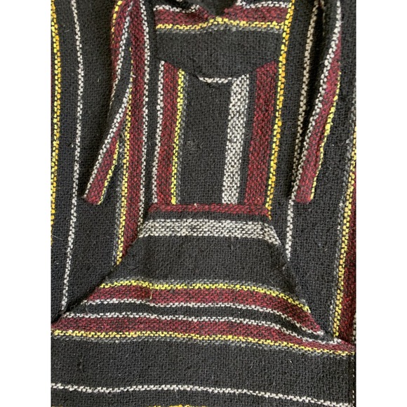 Baja Hoodie Pullover Mens Large Striped Mexican Drug Rug Sweater Hippie Festival - Picture 5 of 13